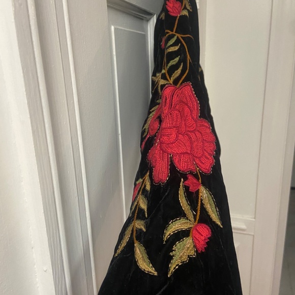 Anthropologie jacket velvet black bomber red xxs beaded - Picture 5 of 6